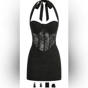 Elegant Black Lace Bustier Dress